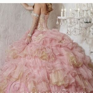 Pink and Gold Ruffled Ball Gown